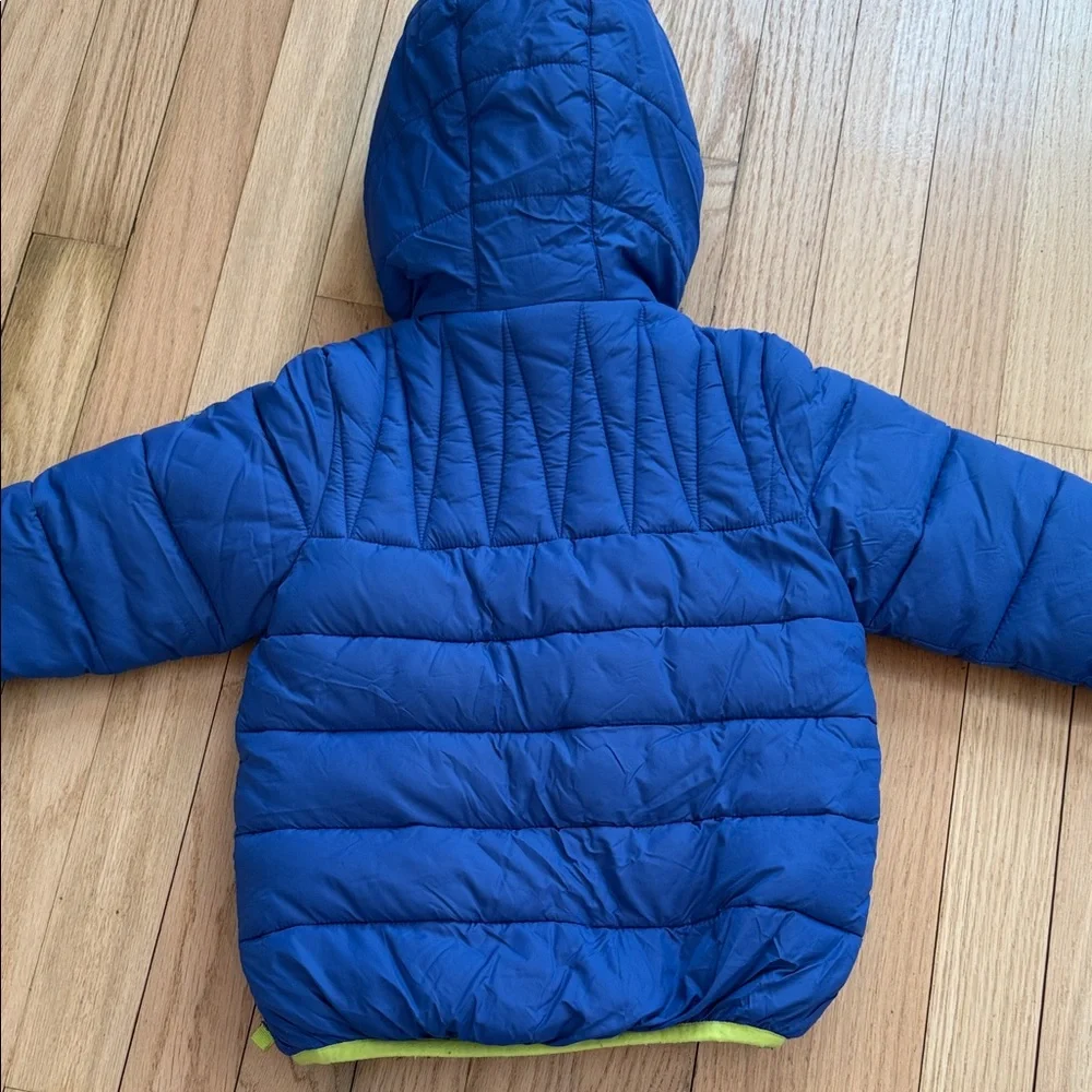SNOZU Toddler Blue & Neon Green Hood Puffer Fleece Lined Jacket with Double Zip